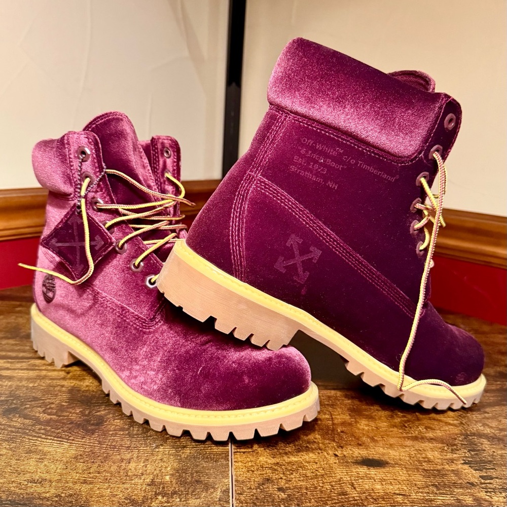 OFF-WHITE X TIMBERLAND Mens 9 Sample Pair In Rare “Dark Winetasting” Color- NEW